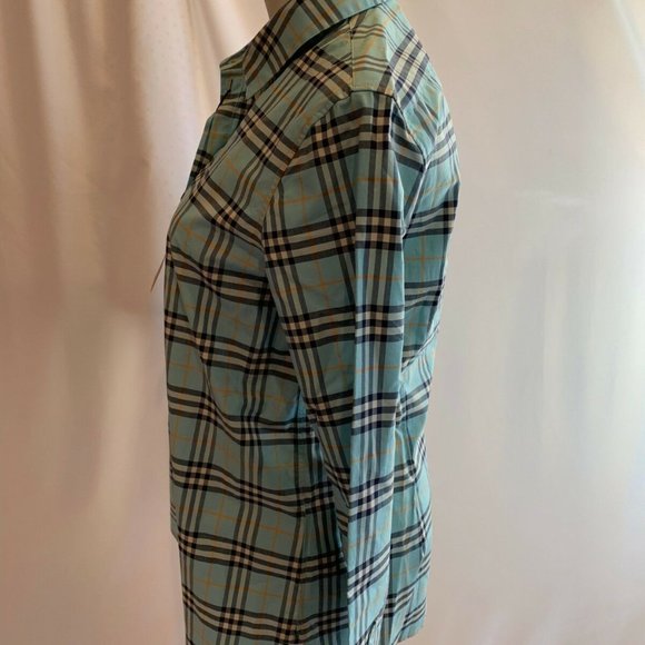 Burberry London Womens Crow Plaid Shirt Blouse Size SMALL NWT Bright Aqua $350 - Picture 3 of 8